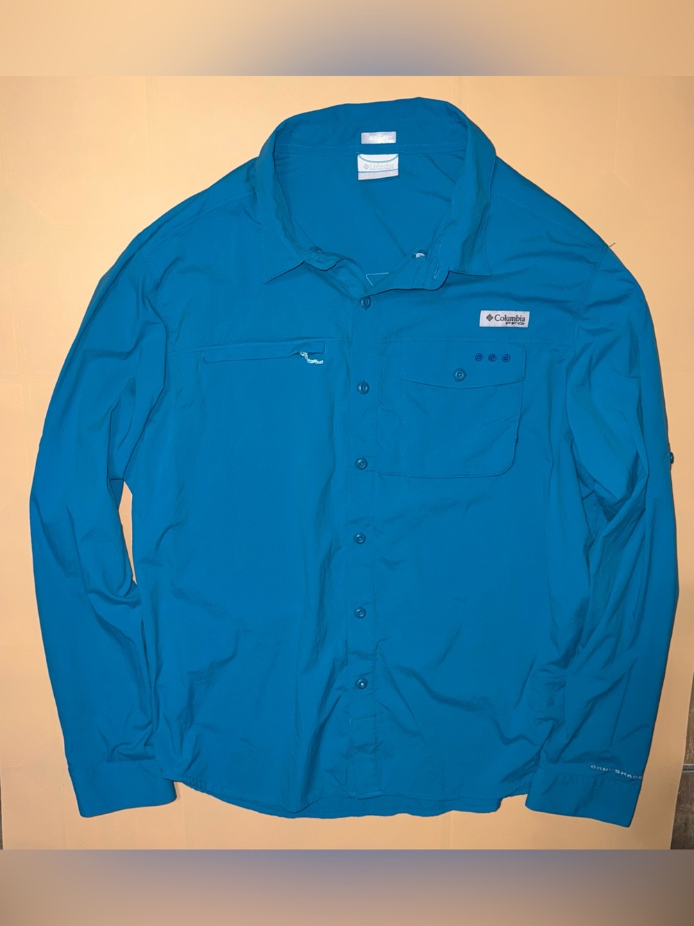 Columbia PFG Omni-Shade Fishing Shirt Blue Long Sleeve Outdoor Active Size XL